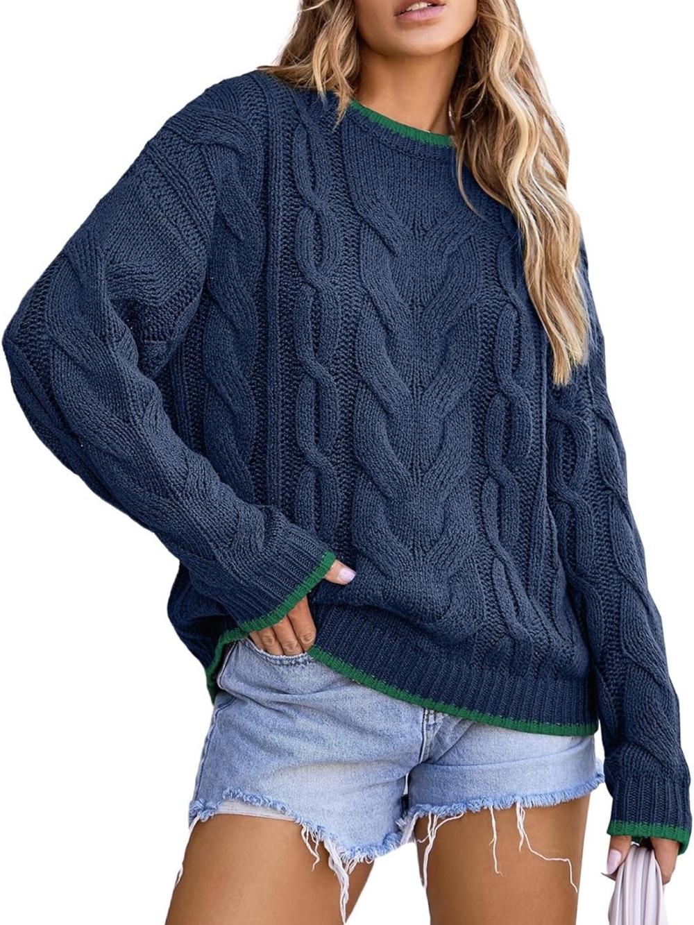 Color Block Chunky Cable Knit Pullover Sweaters